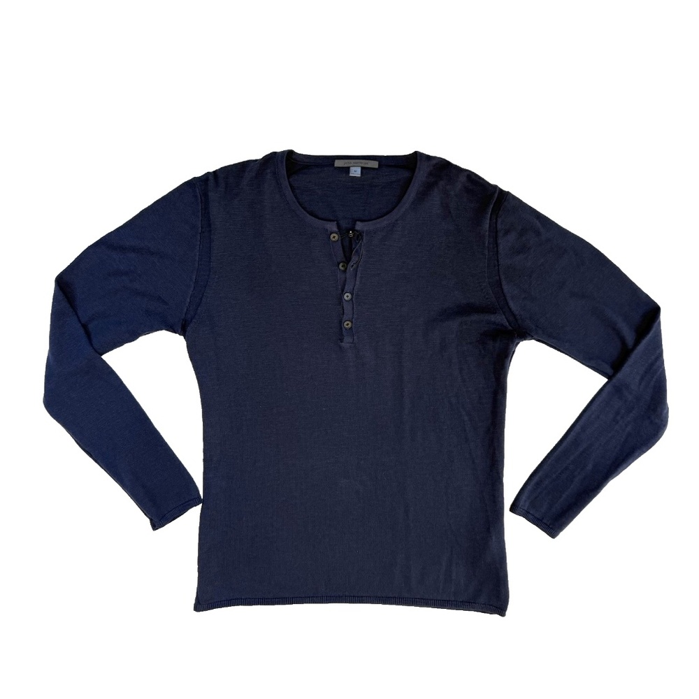 John Varvatos Men's Size M Parker Slub Henley Shirt Ink Blue Long Sleeve Cotton